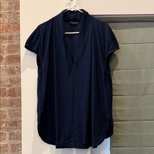 Universal Standard Pleated Navy V-Neck collar cap-Sleeve